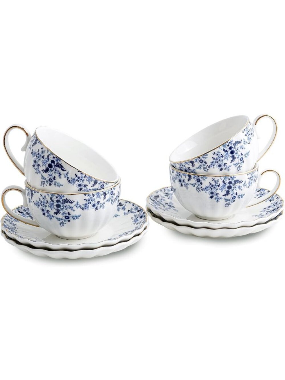 Floral Ceramic Tea Cups & Saucers Set - 6oz for Coffee, Latte & Tea Lovers